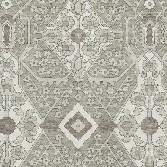 Taupe Beige And Ivory Floral Washable Area Rug With UV Protection Photo 4