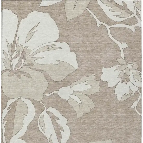 Taupe Beige And Ivory Floral Washable Indoor Outdoor Area Rug Photo 7