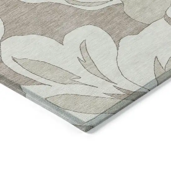 Taupe Beige And Ivory Floral Washable Indoor Outdoor Area Rug Photo 5