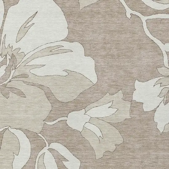 Taupe Beige And Ivory Floral Washable Indoor Outdoor Area Rug Photo 7