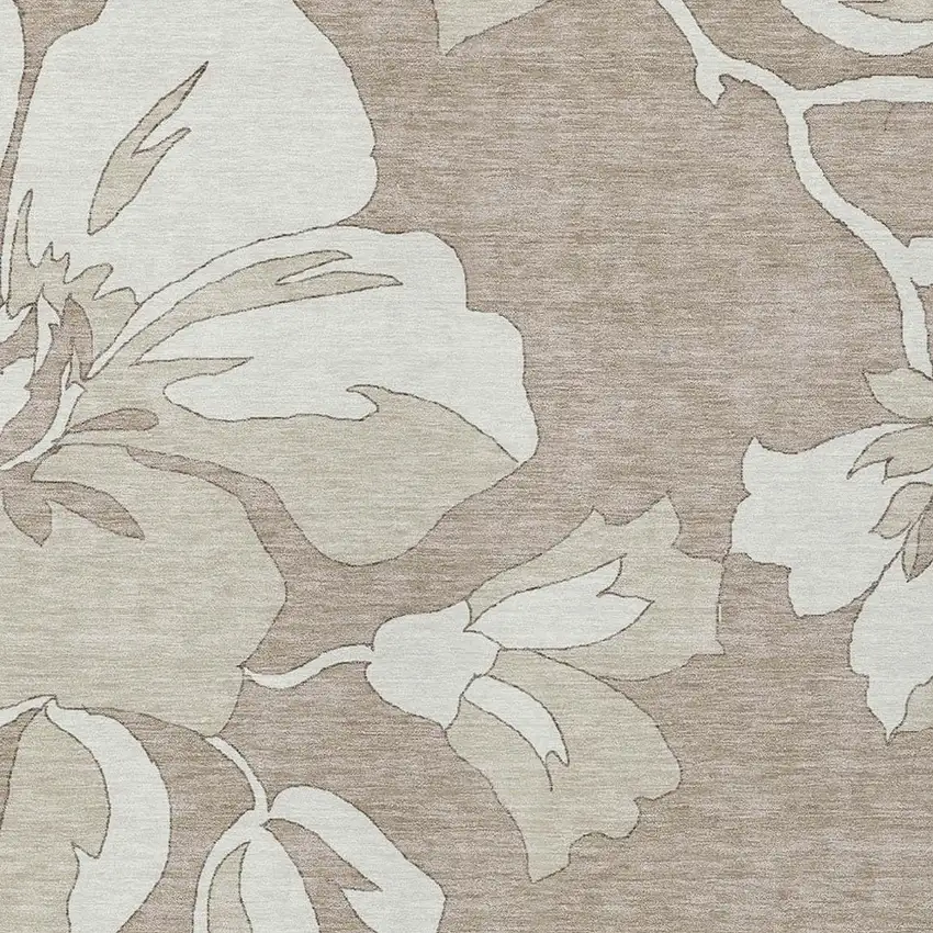 Taupe Beige And Ivory Floral Washable Indoor Outdoor Area Rug Photo 7