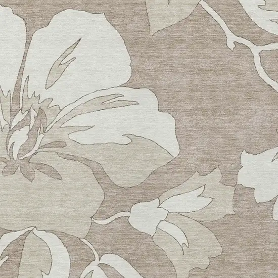 Taupe Beige And Ivory Floral Washable Indoor Outdoor Area Rug Photo 7