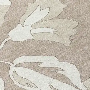 Photo of Taupe Beige And Ivory Floral Washable Indoor Outdoor Area Rug