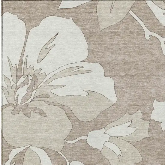 Taupe Beige And Ivory Floral Washable Indoor Outdoor Area Rug Photo 7