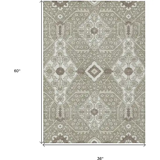 Taupe Beige And Ivory Floral Washable Indoor Outdoor Area Rug Photo 3