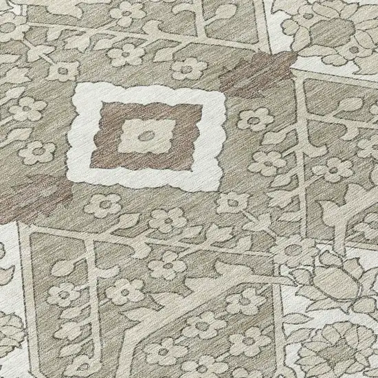 Taupe Beige And Ivory Floral Washable Indoor Outdoor Area Rug Photo 7