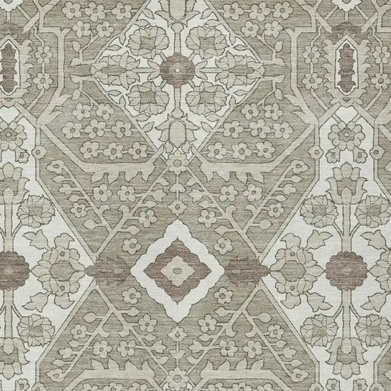 Taupe Beige And Ivory Floral Washable Indoor Outdoor Area Rug Photo 6