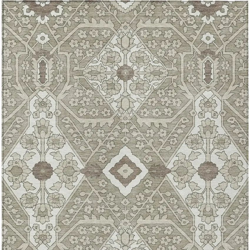 Taupe Beige And Ivory Floral Washable Indoor Outdoor Area Rug Photo 8