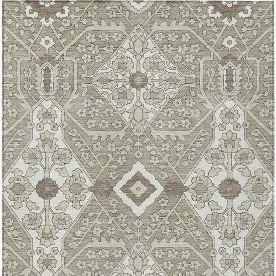 Taupe Beige And Ivory Floral Washable Indoor Outdoor Area Rug Photo 8