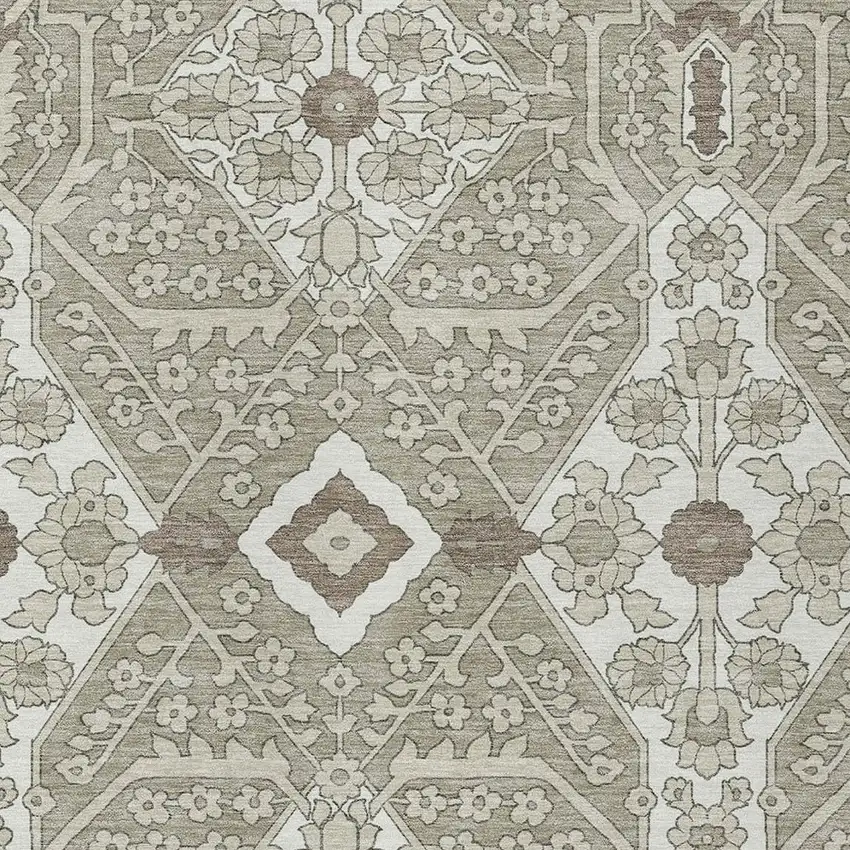 Taupe Beige And Ivory Floral Washable Indoor Outdoor Area Rug Photo 6