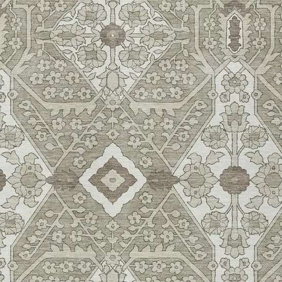 Taupe Beige And Ivory Floral Washable Indoor Outdoor Area Rug Photo 6