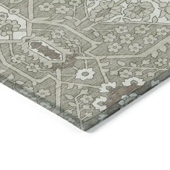 Taupe Beige And Ivory Floral Washable Indoor Outdoor Area Rug Photo 5