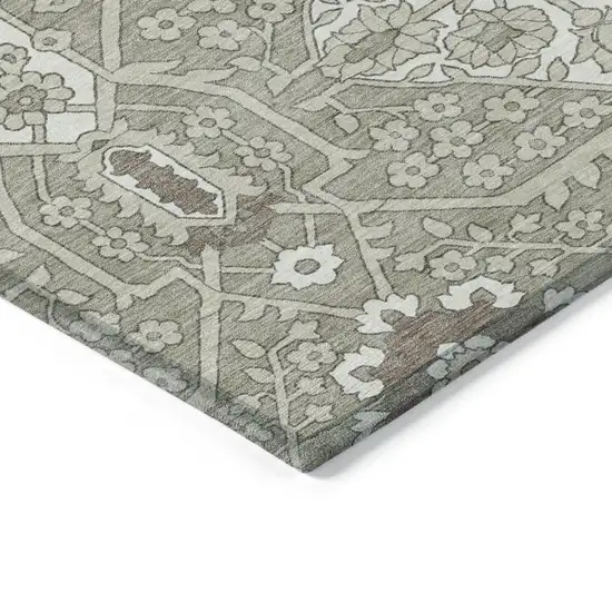 Taupe Beige And Ivory Floral Washable Indoor Outdoor Area Rug Photo 5