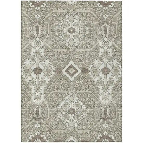 Taupe Beige And Ivory Floral Washable Indoor Outdoor Area Rug Photo 2