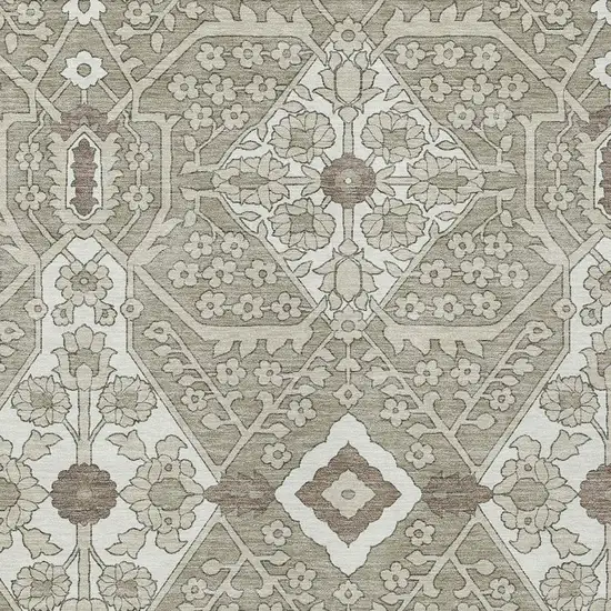 Taupe Beige And Ivory Floral Washable Indoor Outdoor Area Rug Photo 6