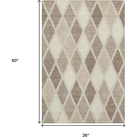 Taupe Beige And Ivory Geometric Washable Area Rug With UV Protection Photo 3