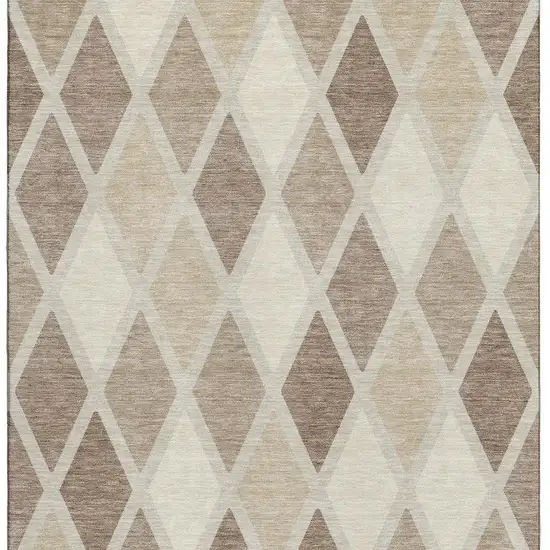 Taupe Beige And Ivory Geometric Washable Area Rug With UV Protection Photo 4