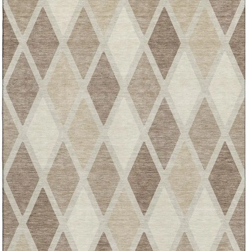 Taupe Beige And Ivory Geometric Washable Area Rug With UV Protection Photo 4