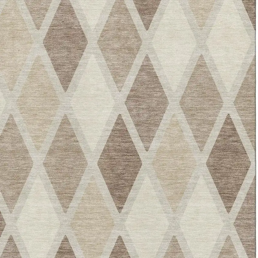 Taupe Beige And Ivory Geometric Washable Area Rug With UV Protection Photo 3