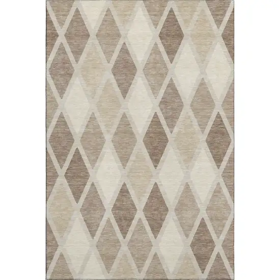 Taupe Beige And Ivory Geometric Washable Area Rug With UV Protection Photo 1