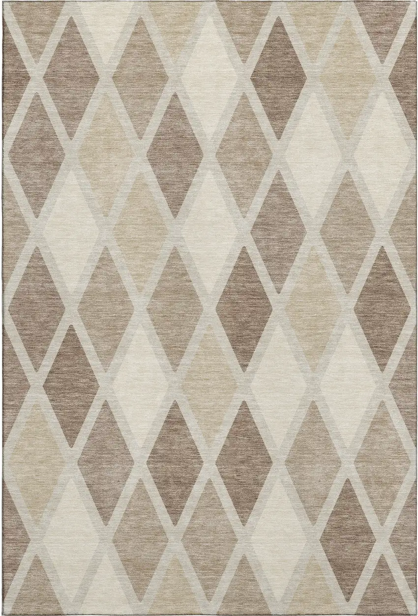 Taupe Beige And Ivory Geometric Washable Area Rug With UV Protection Photo 1