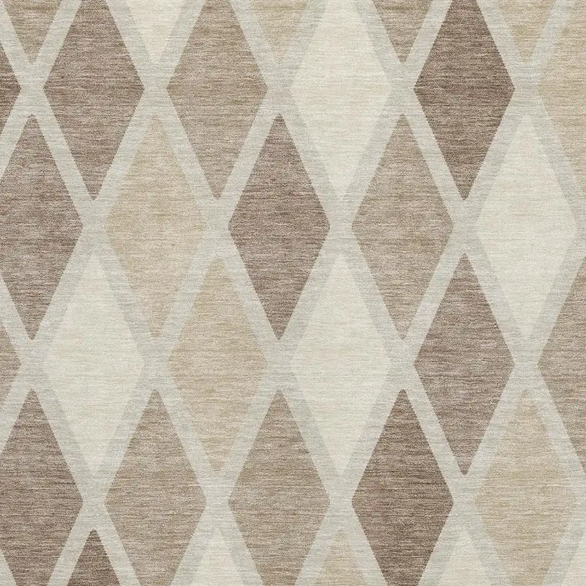 Taupe Beige And Ivory Geometric Washable Area Rug With UV Protection Photo 3