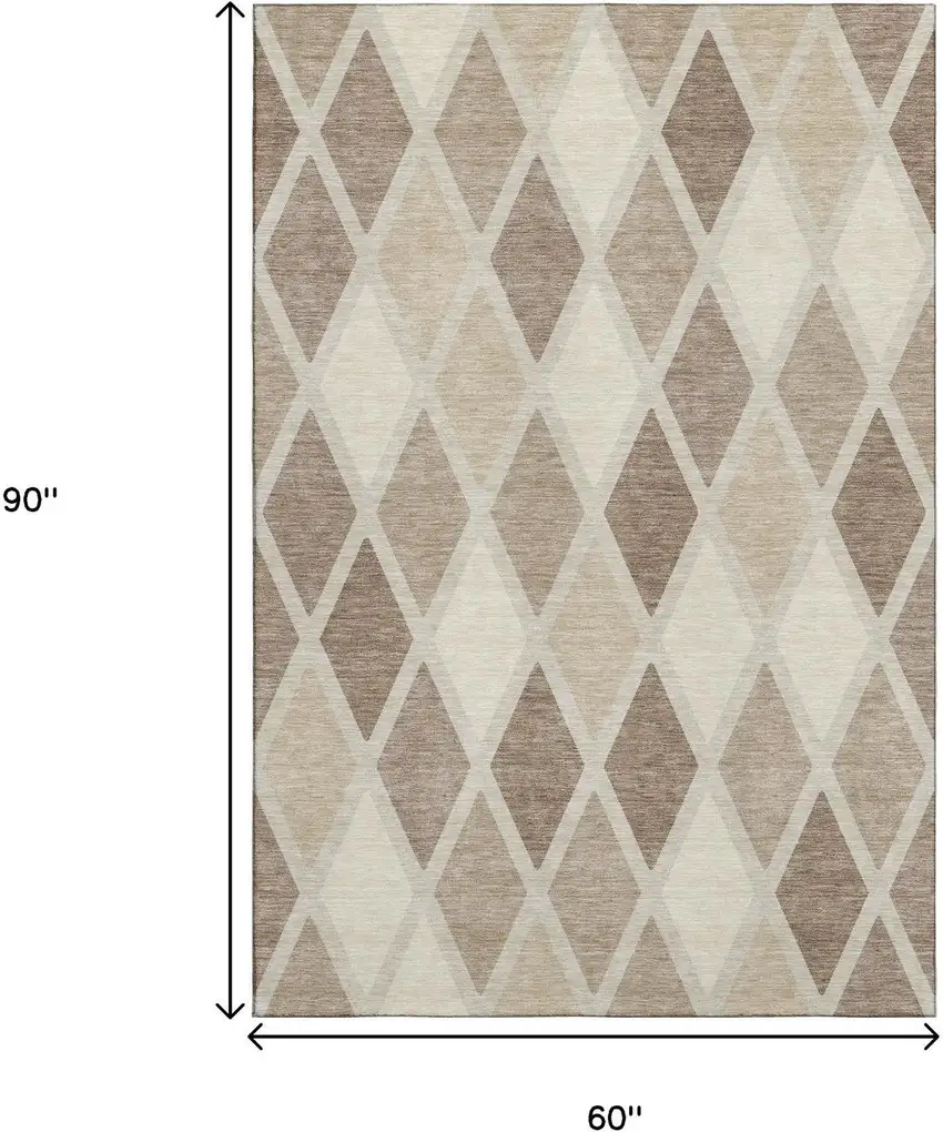 Taupe Beige And Ivory Geometric Washable Area Rug With UV Protection Photo 9