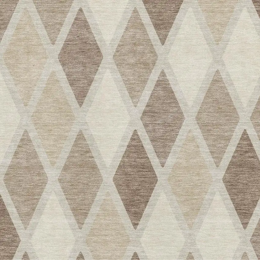 Taupe Beige And Ivory Geometric Washable Area Rug With UV Protection Photo 3