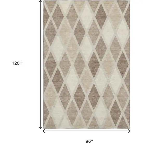 Taupe Beige And Ivory Geometric Washable Area Rug With UV Protection Photo 9