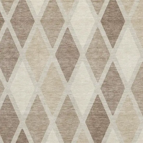 Taupe Beige And Ivory Geometric Washable Area Rug With UV Protection Photo 3