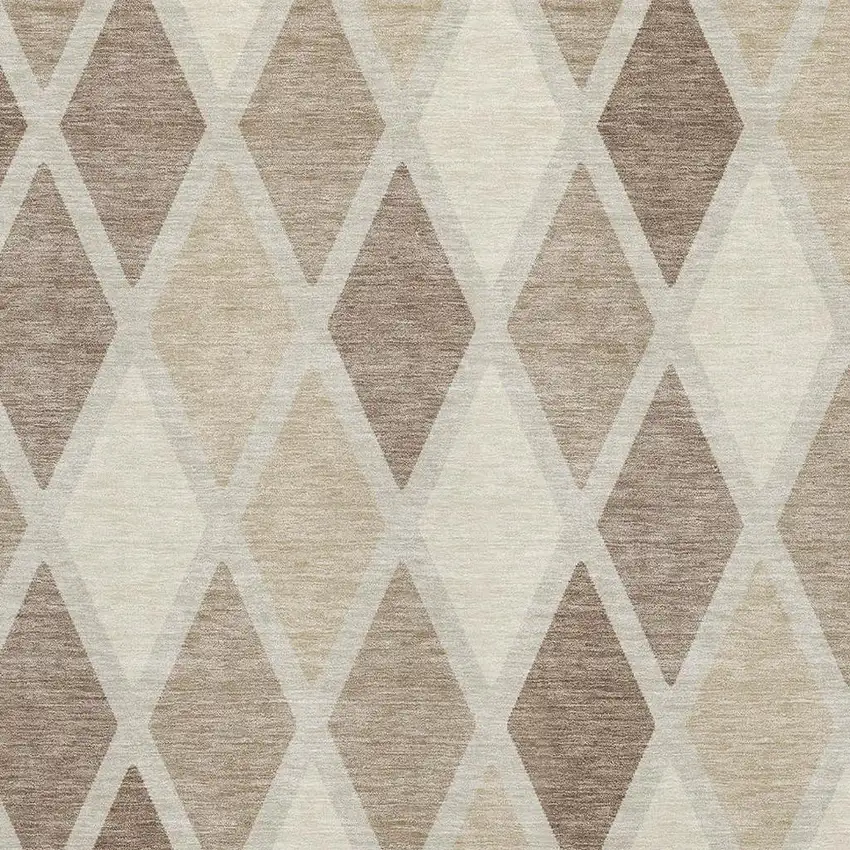 Taupe Beige And Ivory Geometric Washable Area Rug With UV Protection Photo 3