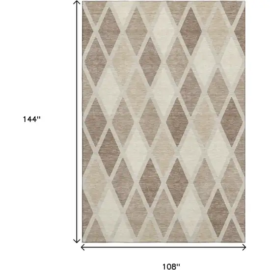 Taupe Beige And Ivory Geometric Washable Area Rug With UV Protection Photo 9