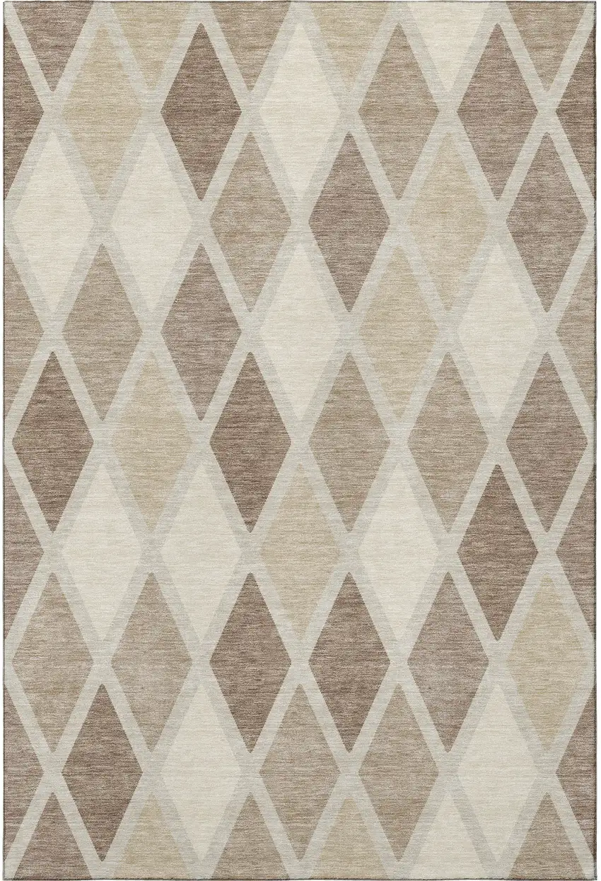 Taupe Beige And Ivory Geometric Washable Area Rug With UV Protection Photo 4