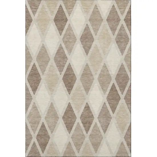Taupe Beige And Ivory Geometric Washable Area Rug With UV Protection Photo 4