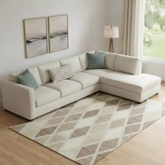 Taupe Beige And Ivory Geometric Washable Area Rug With UV Protection Photo 1