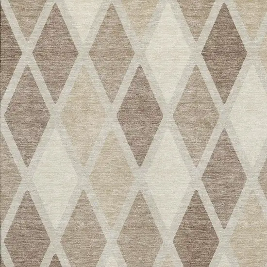 Taupe Beige And Ivory Geometric Washable Area Rug With UV Protection Photo 3