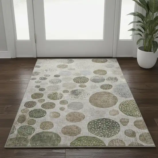 Taupe Beige And Ivory Geometric Washable Area Rug With UV Protection Photo 2