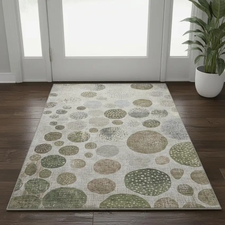 Taupe Beige And Ivory Geometric Washable Area Rug With UV Protection Photo 2