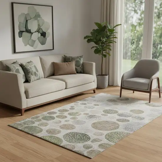 Taupe Beige And Ivory Geometric Washable Area Rug With UV Protection Photo 2