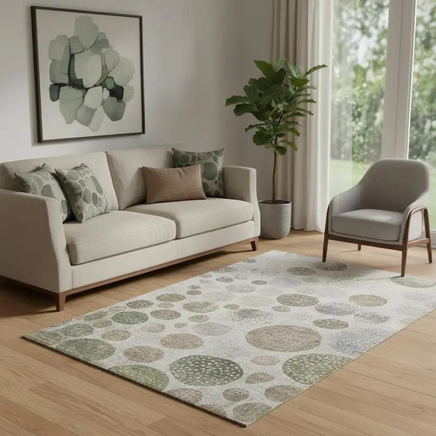 Taupe Beige And Ivory Geometric Washable Area Rug With UV Protection Photo 2