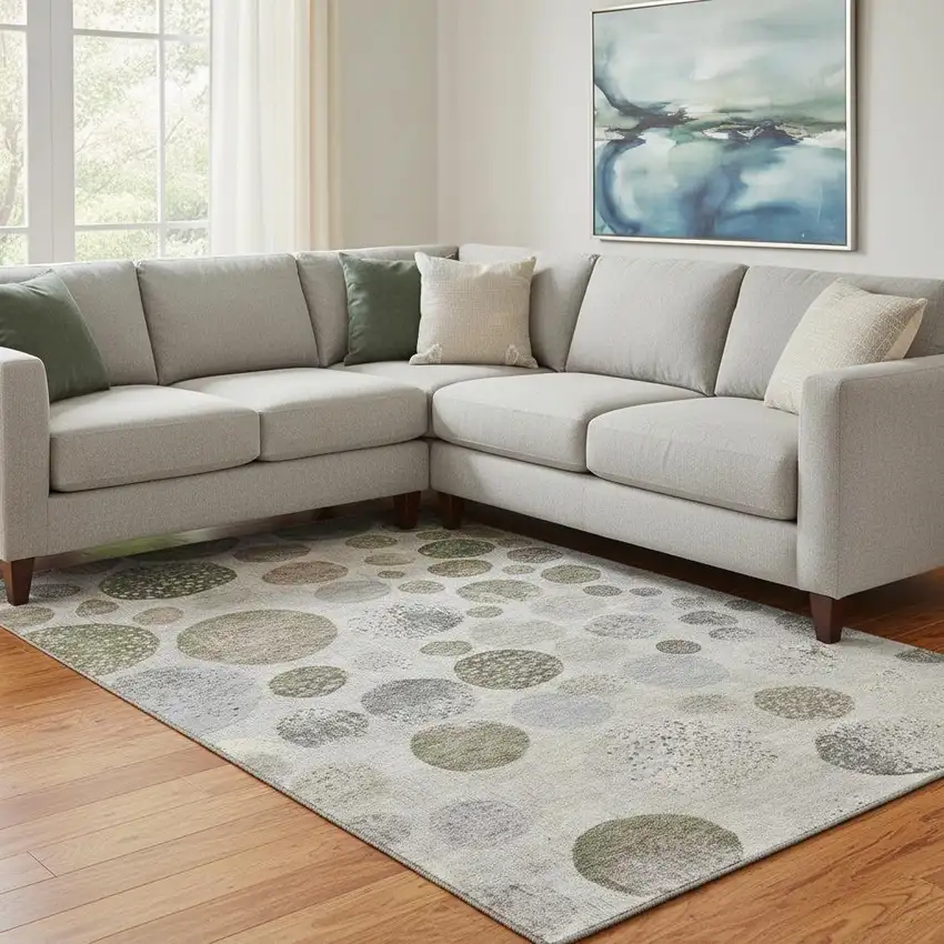 Taupe Beige And Ivory Geometric Washable Area Rug With UV Protection Photo 2