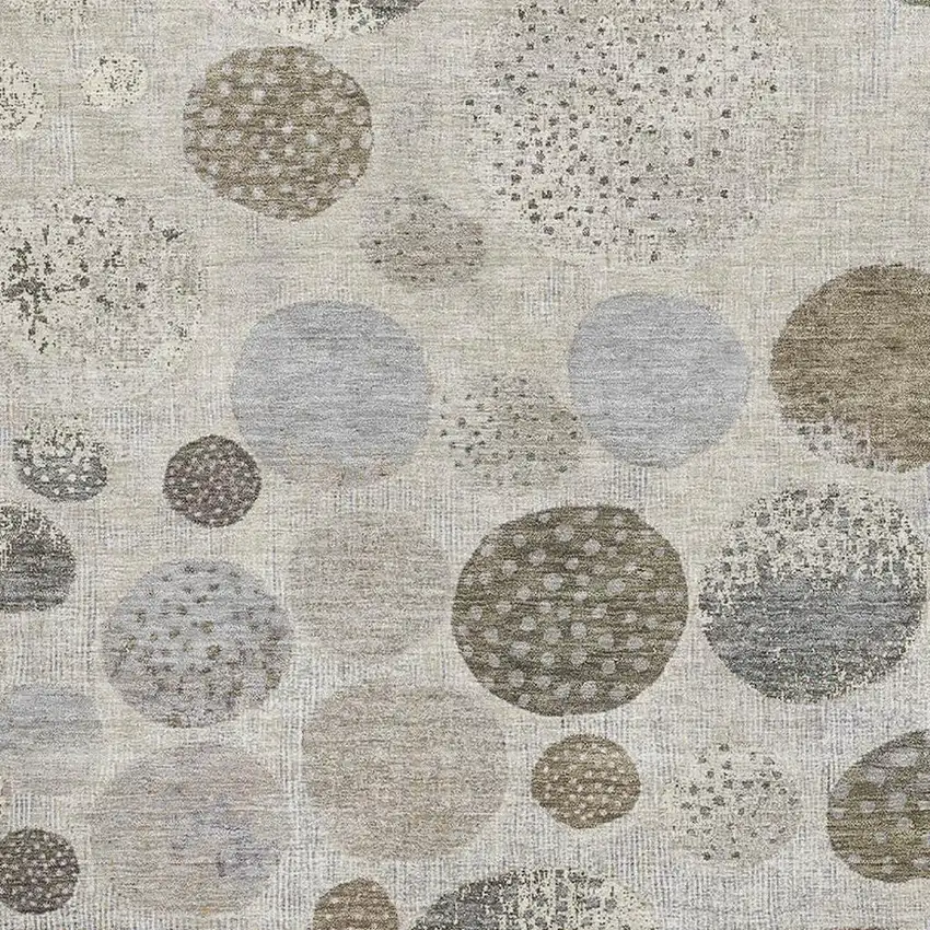 Taupe Beige And Ivory Geometric Washable Area Rug With UV Protection Photo 3