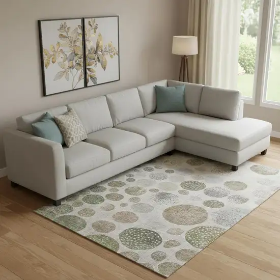 Taupe Beige And Ivory Geometric Washable Area Rug With UV Protection Photo 2