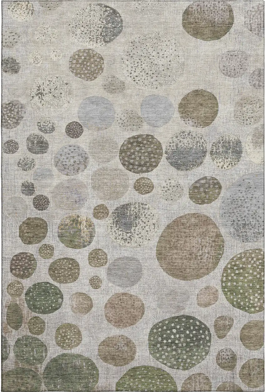 Taupe Beige And Ivory Geometric Washable Area Rug With UV Protection Photo 1