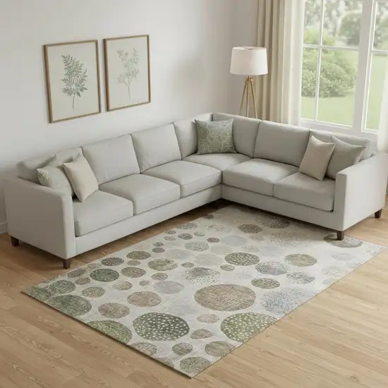 Taupe Beige And Ivory Geometric Washable Area Rug With UV Protection Photo 2