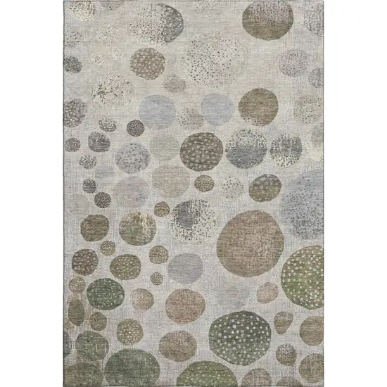 Taupe Beige And Ivory Geometric Washable Area Rug With UV Protection Photo 1
