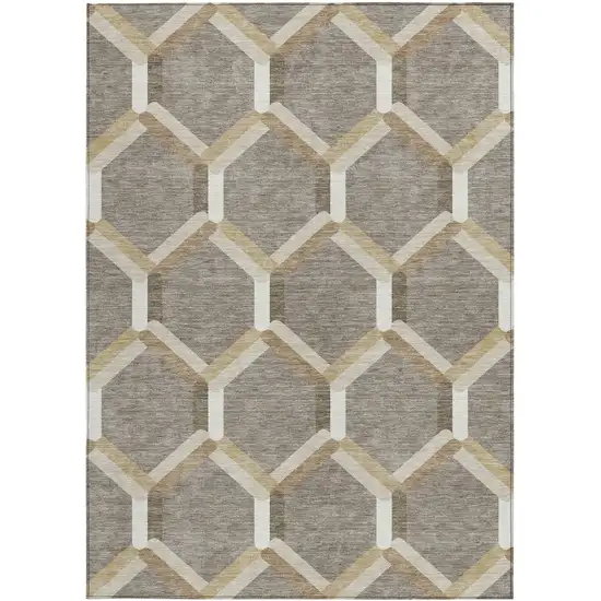 Taupe Beige And Ivory Geometric Washable Indoor Outdoor Area Rug Photo 4