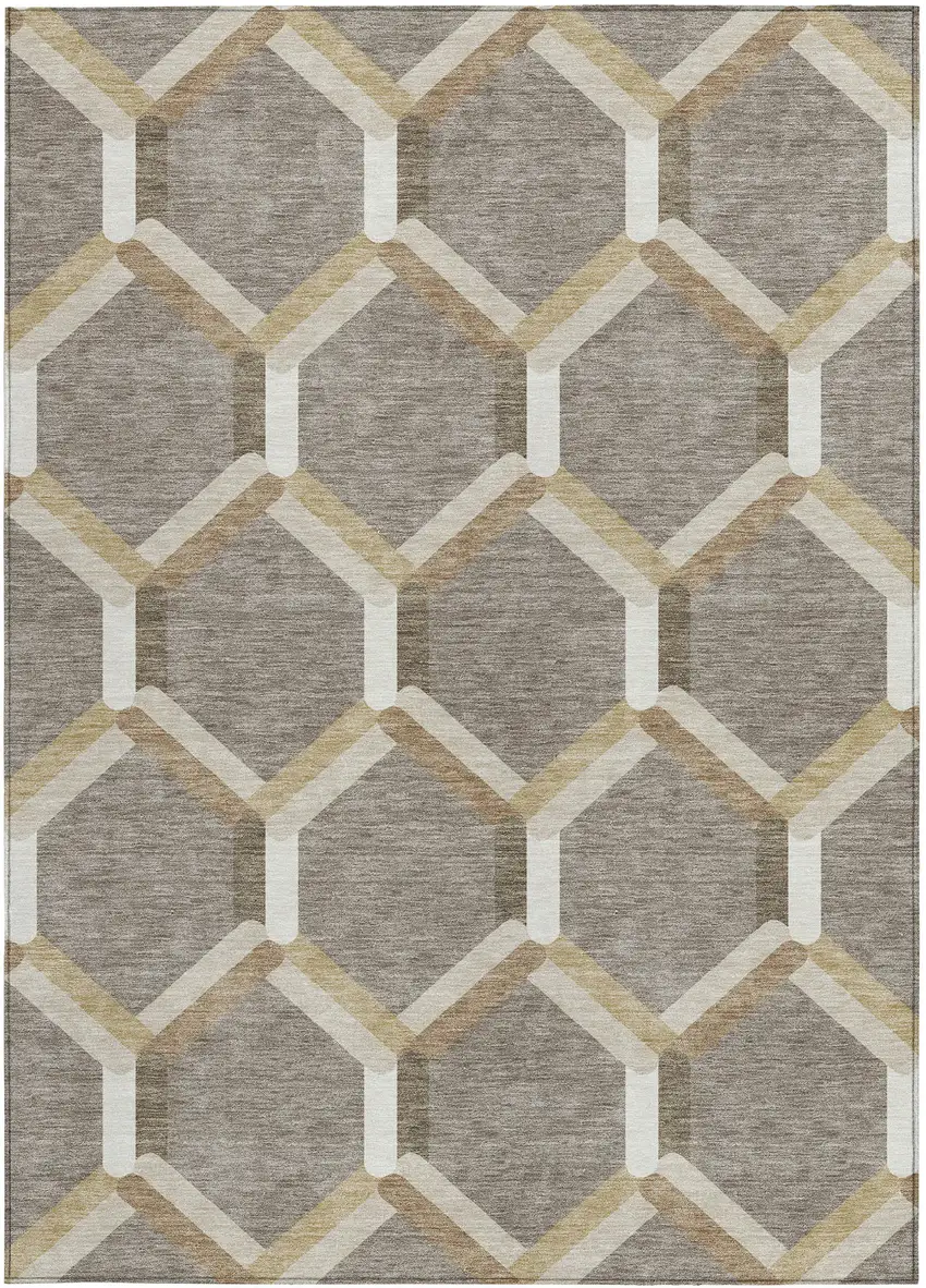 Taupe Beige And Ivory Geometric Washable Indoor Outdoor Area Rug Photo 4