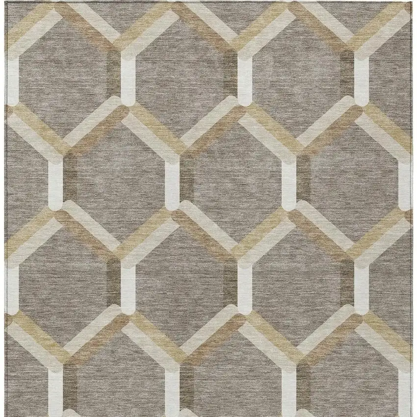 Taupe Beige And Ivory Geometric Washable Indoor Outdoor Area Rug Photo 7