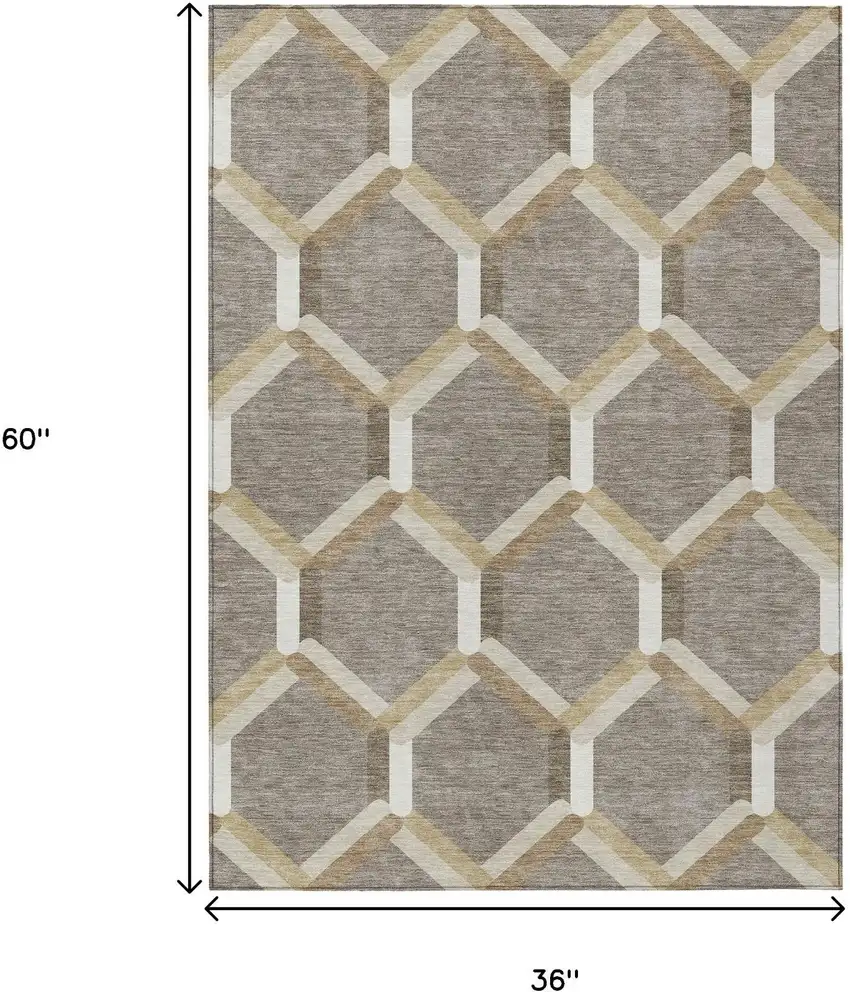 Taupe Beige And Ivory Geometric Washable Indoor Outdoor Area Rug Photo 3